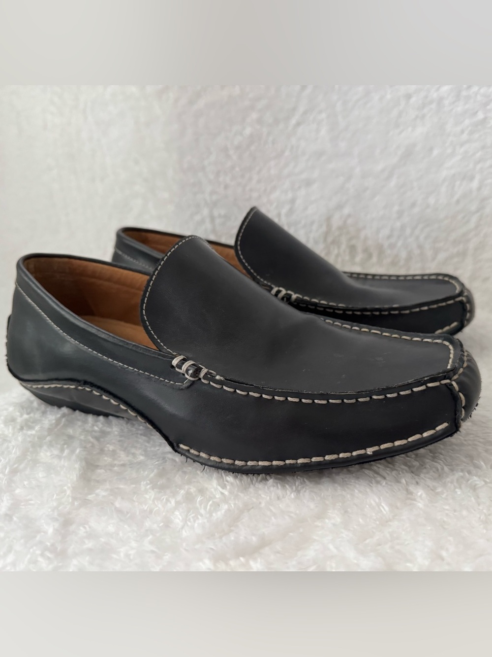 Steve Madden Novo men’s black leather driving loafers moccasins size 9.5M